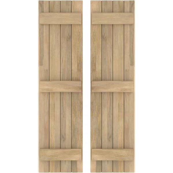 Americraft 4-Board (3 Batten) Exterior Real Wood Joined Board-n-Batten Shutters, ARW401BB414X56UNH, Ekena Millwork, Mfr#: ARW401BB414X56UNH